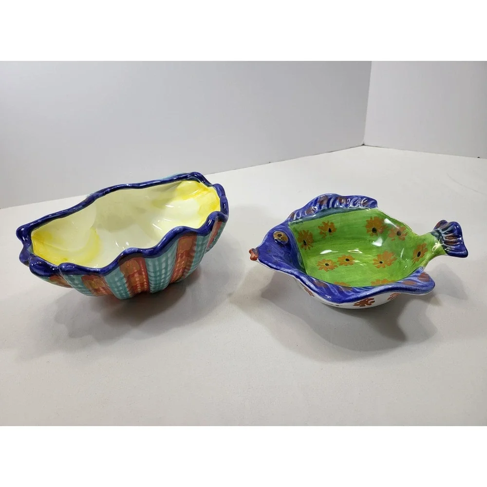 Ciao Italya Bellini Clam Shell Fish Bowl Set Hand Painted Italian Coastal Decor,